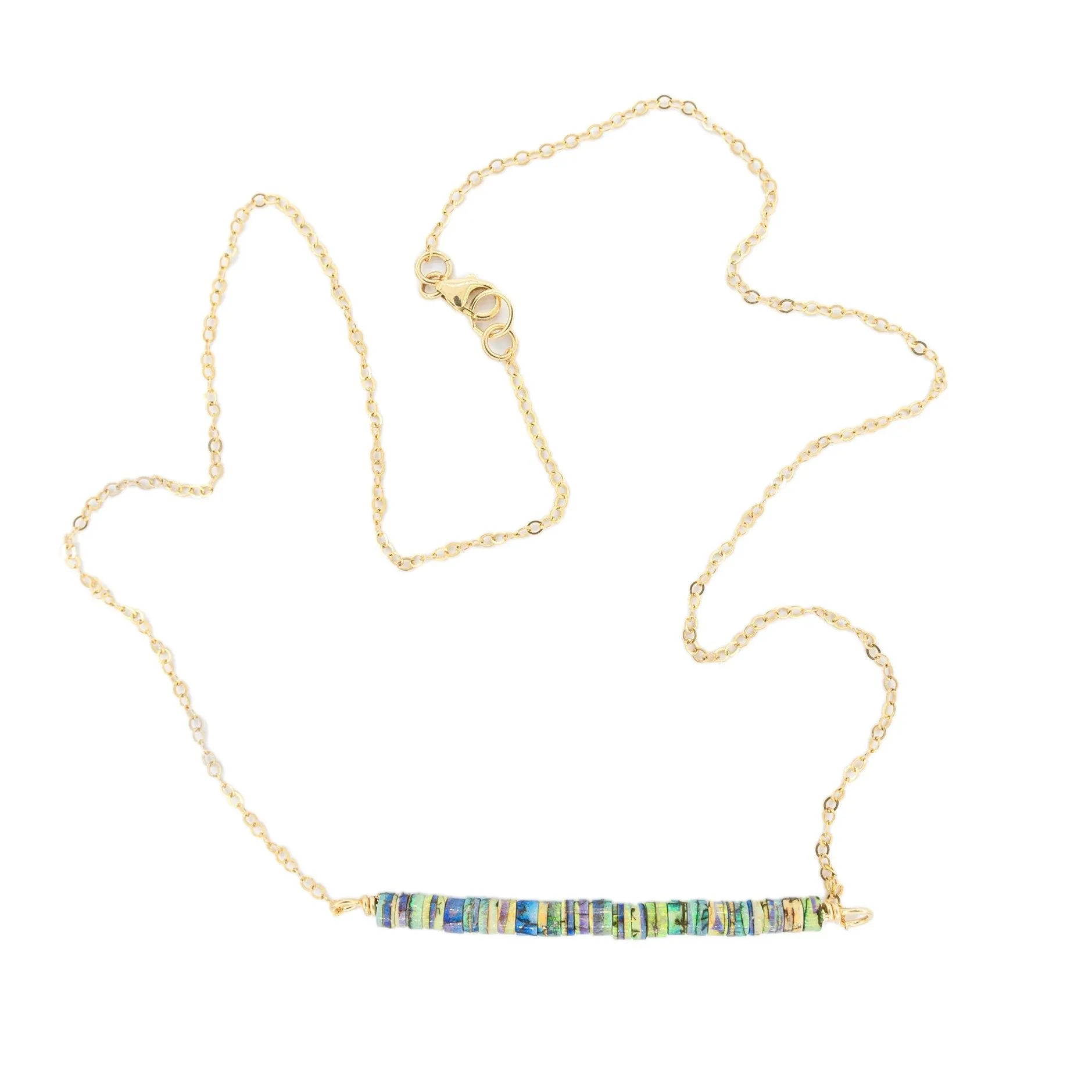 Luz - Opal Balance Bar Beaded Gold Necklace