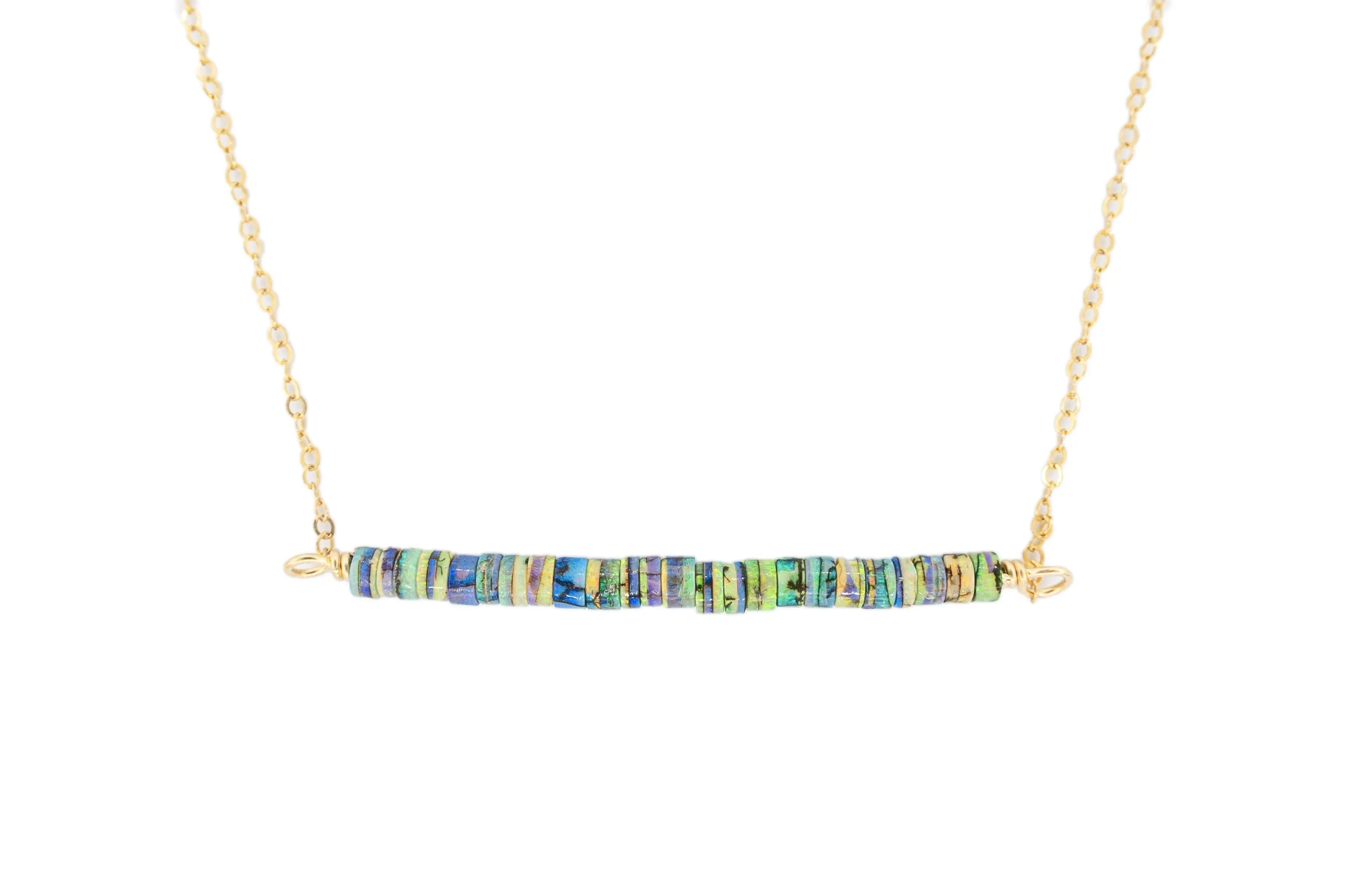Luz - Opal Balance Bar Beaded Gold Necklace