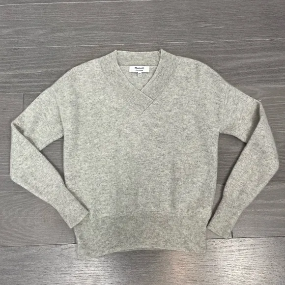 Madewell 100% Cashmere V-Neck Sweater Pullover Heather Shadow Gray MA707 XXS