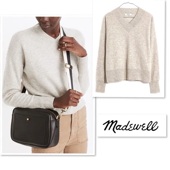 Madewell 100% Cashmere V-Neck Sweater Pullover Heather Shadow Gray MA707 XXS