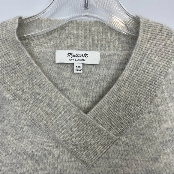 Madewell 100% Cashmere V-Neck Sweater Pullover Heather Shadow Gray MA707 XXS