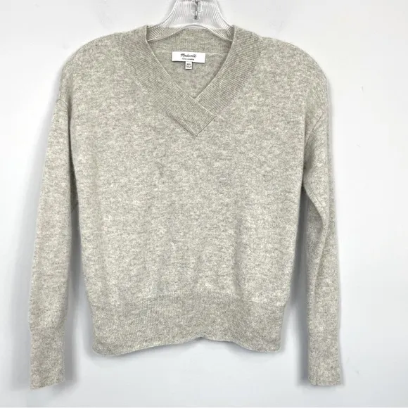 Madewell 100% Cashmere V-Neck Sweater Pullover Heather Shadow Gray MA707 XXS