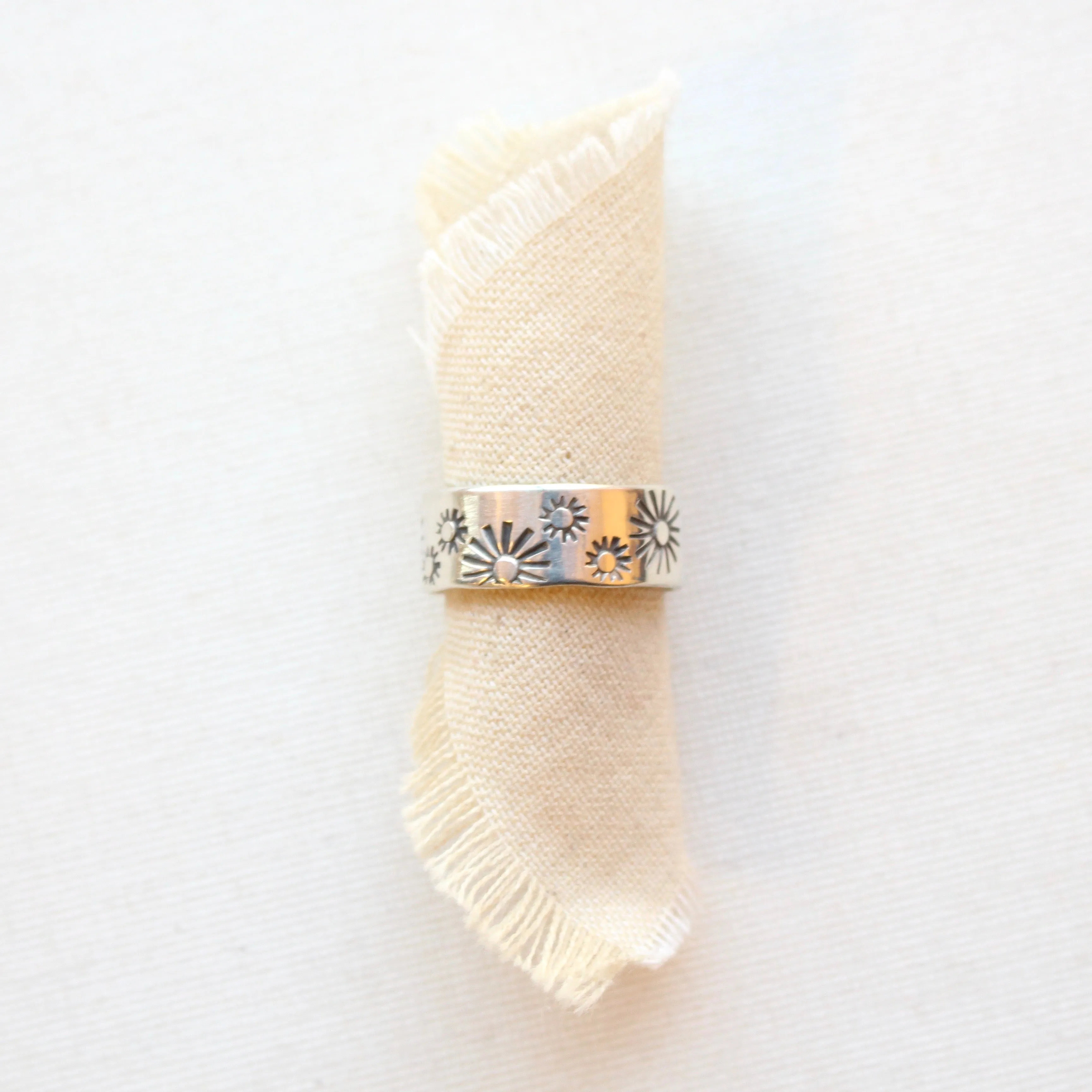 Many Suns Hand Stamped Silver Ring