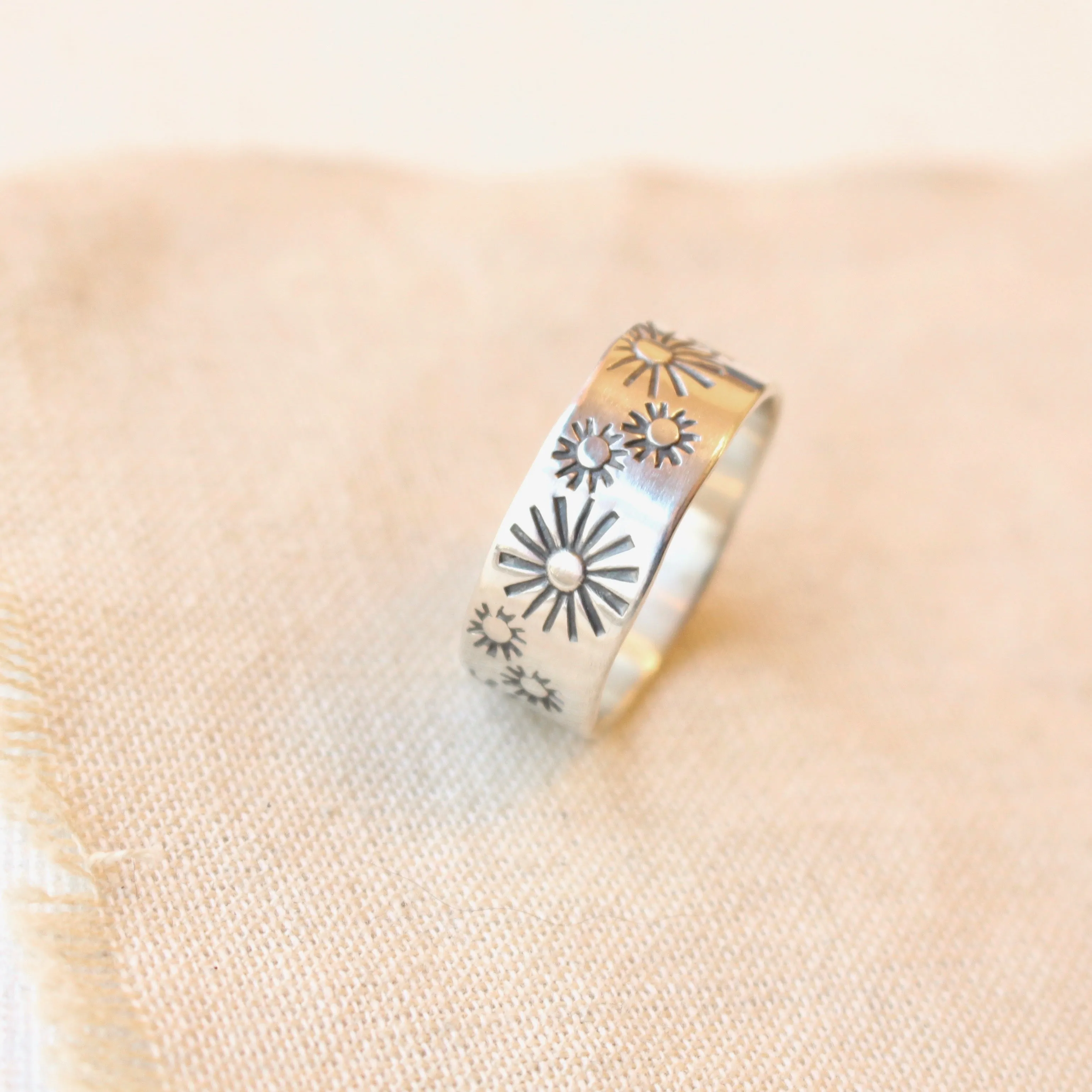 Many Suns Hand Stamped Silver Ring