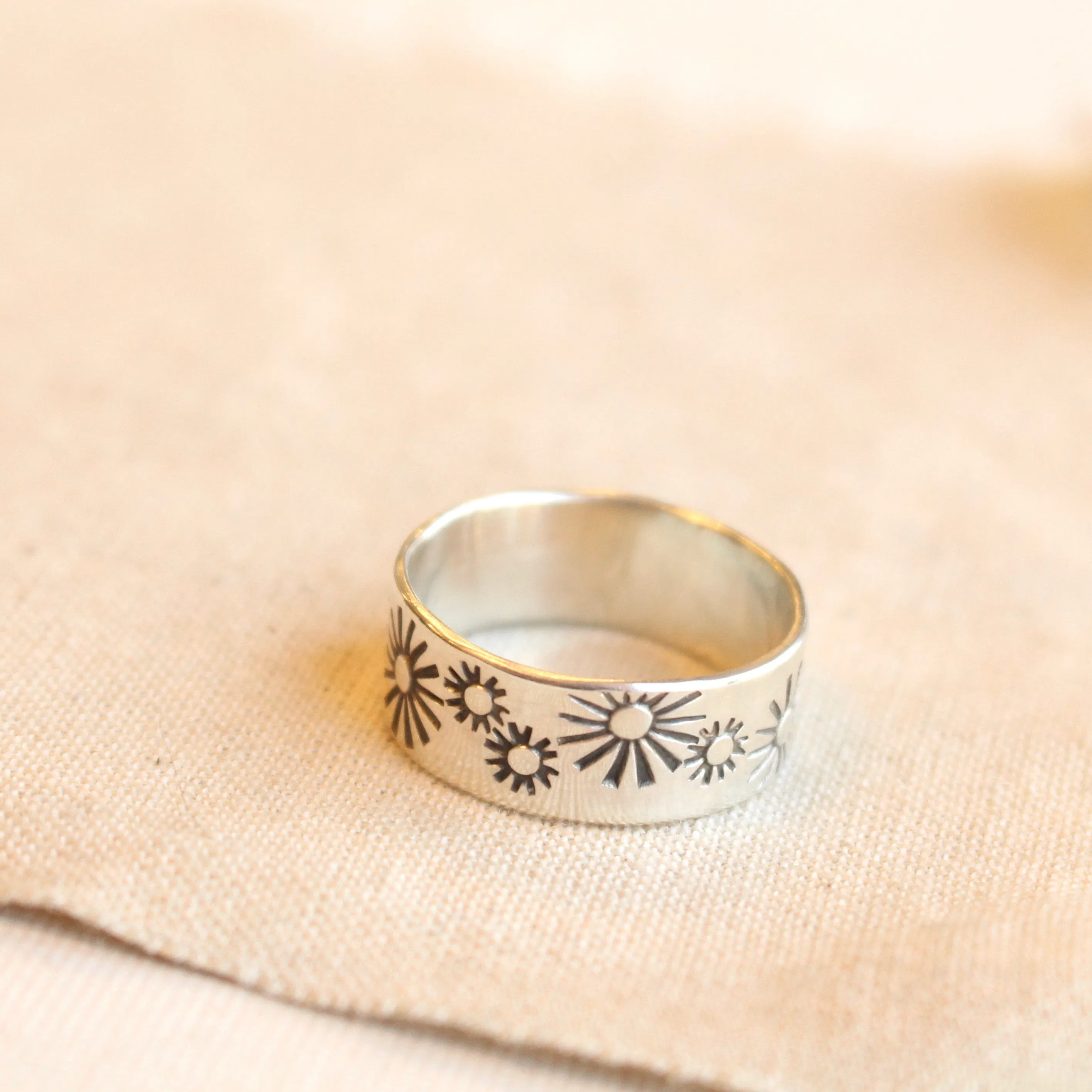 Many Suns Hand Stamped Silver Ring