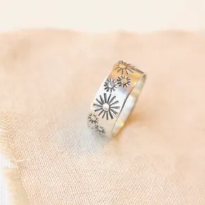Many Suns Hand Stamped Silver Ring