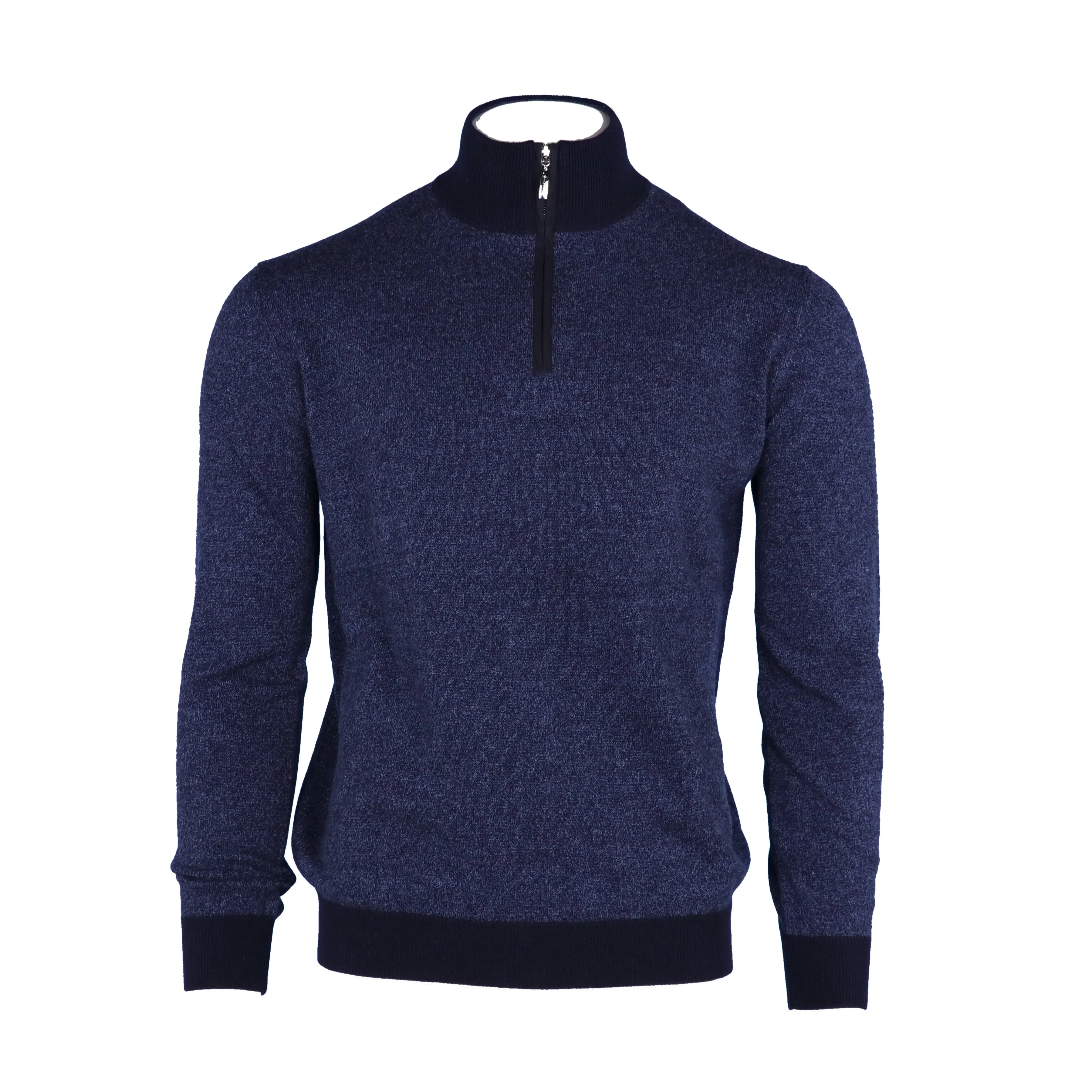 Marled Cashmere Half Zip Sweater in Navy