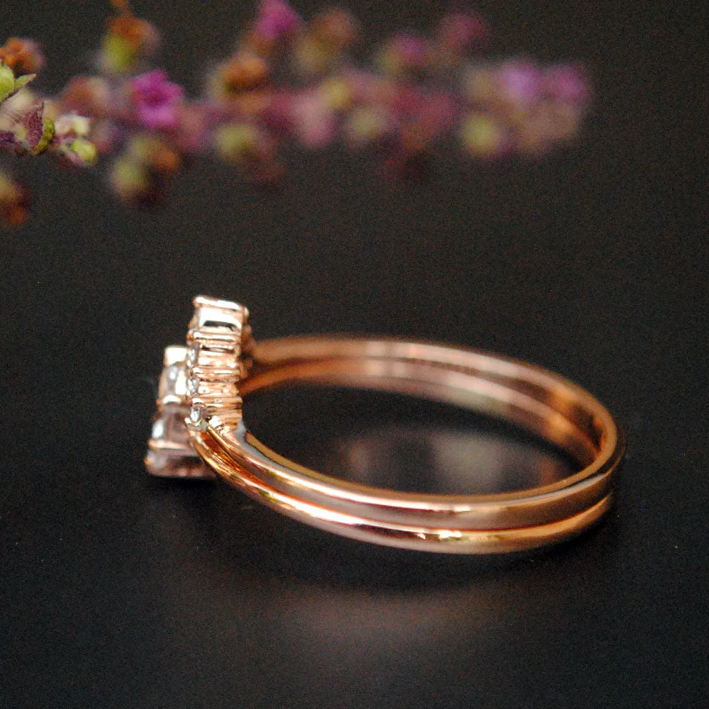 Marquise Diamond Engagement Ring with Curved Wedding Band Stack Rings