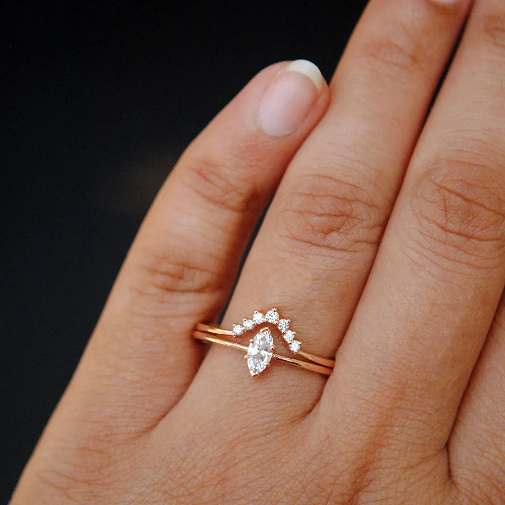 Marquise Diamond Engagement Ring with Curved Wedding Band Stack Rings