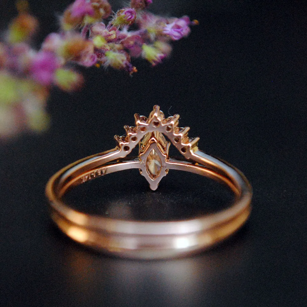 Marquise Diamond Engagement Ring with Curved Wedding Band Stack Rings