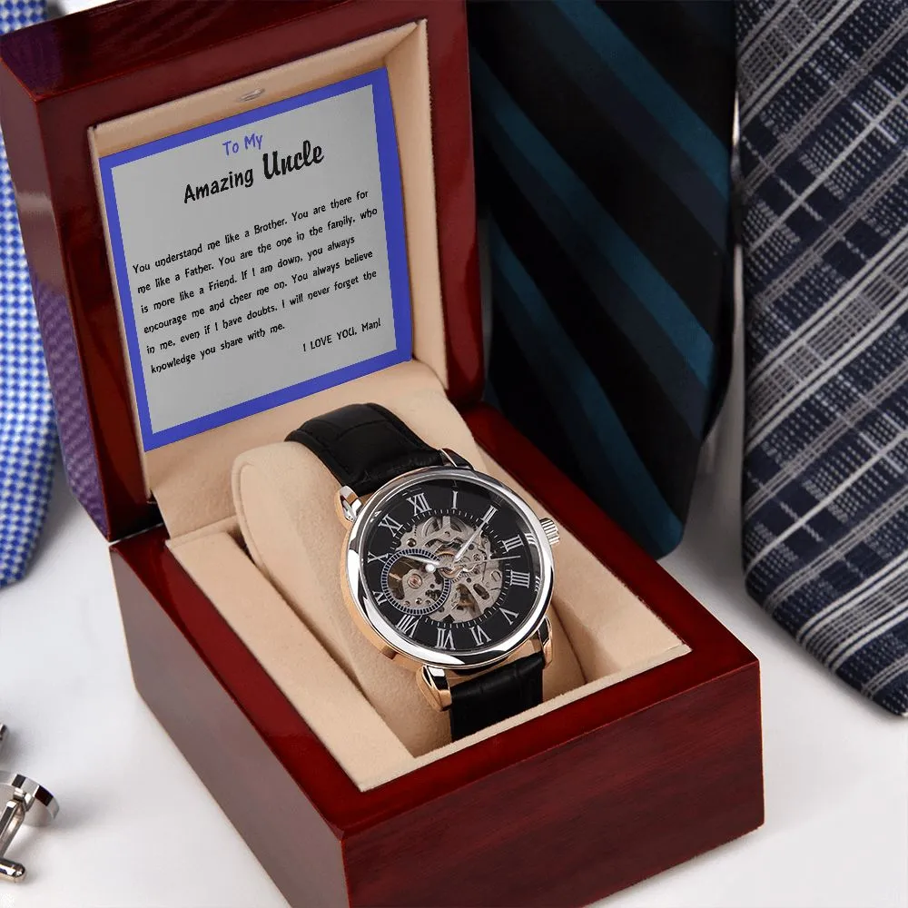 Men's Openwork Watch, For Him, Dad, Son, Uncle, Granddad, with Custom Message Card