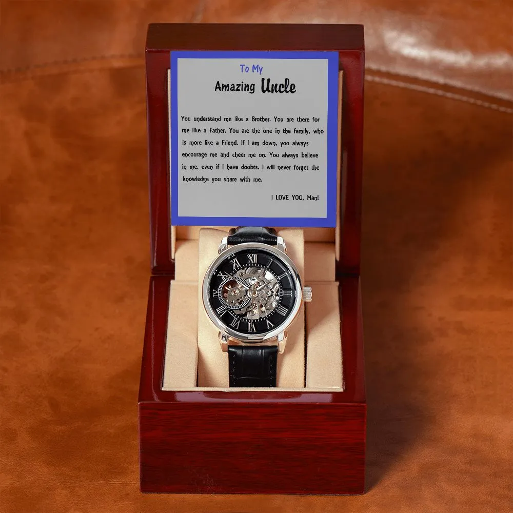 Men's Openwork Watch, For Him, Dad, Son, Uncle, Granddad, with Custom Message Card
