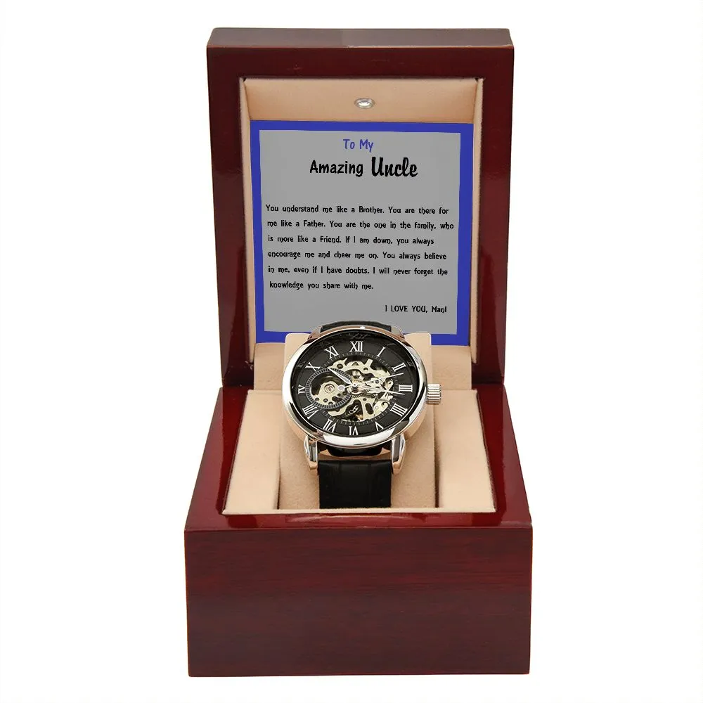 Men's Openwork Watch, For Him, Dad, Son, Uncle, Granddad, with Custom Message Card