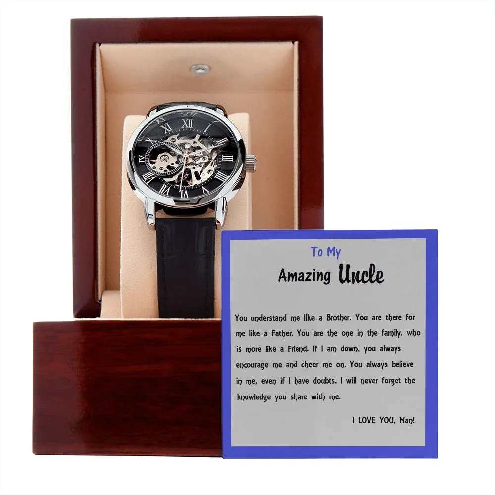Men's Openwork Watch, For Him, Dad, Son, Uncle, Granddad, with Custom Message Card