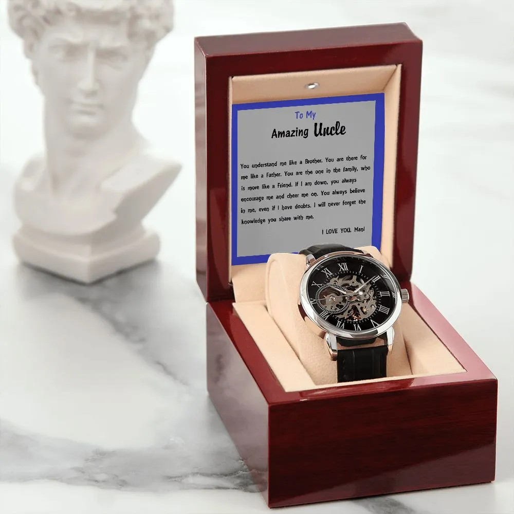 Men's Openwork Watch, For Him, Dad, Son, Uncle, Granddad, with Custom Message Card