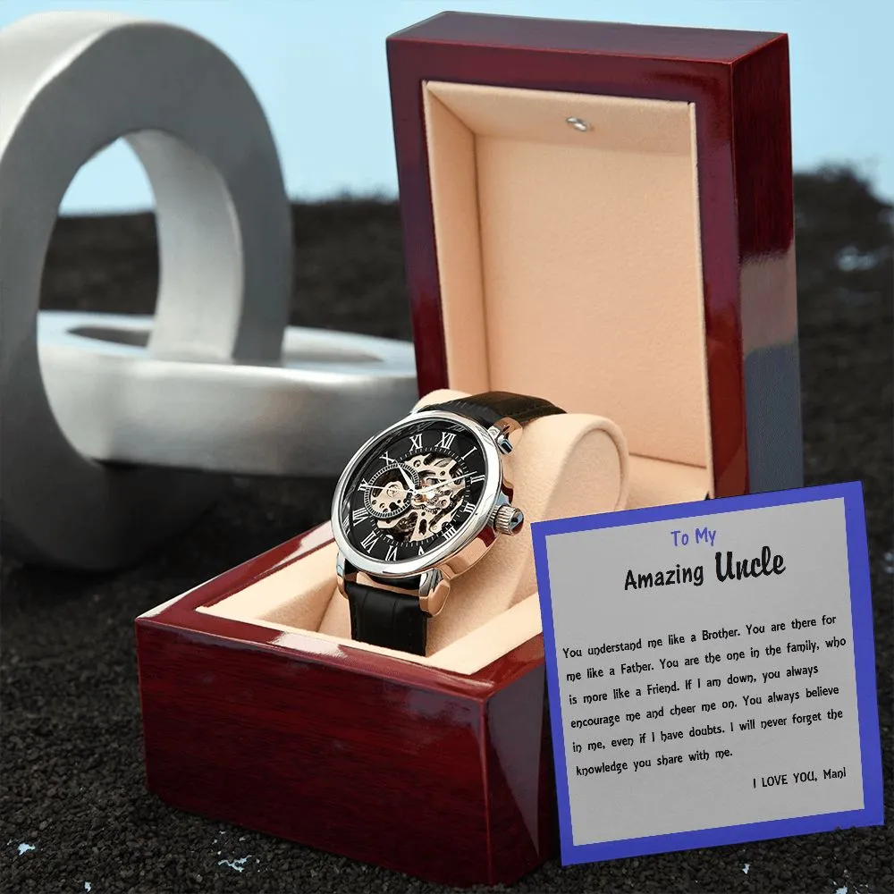 Men's Openwork Watch, For Him, Dad, Son, Uncle, Granddad, with Custom Message Card