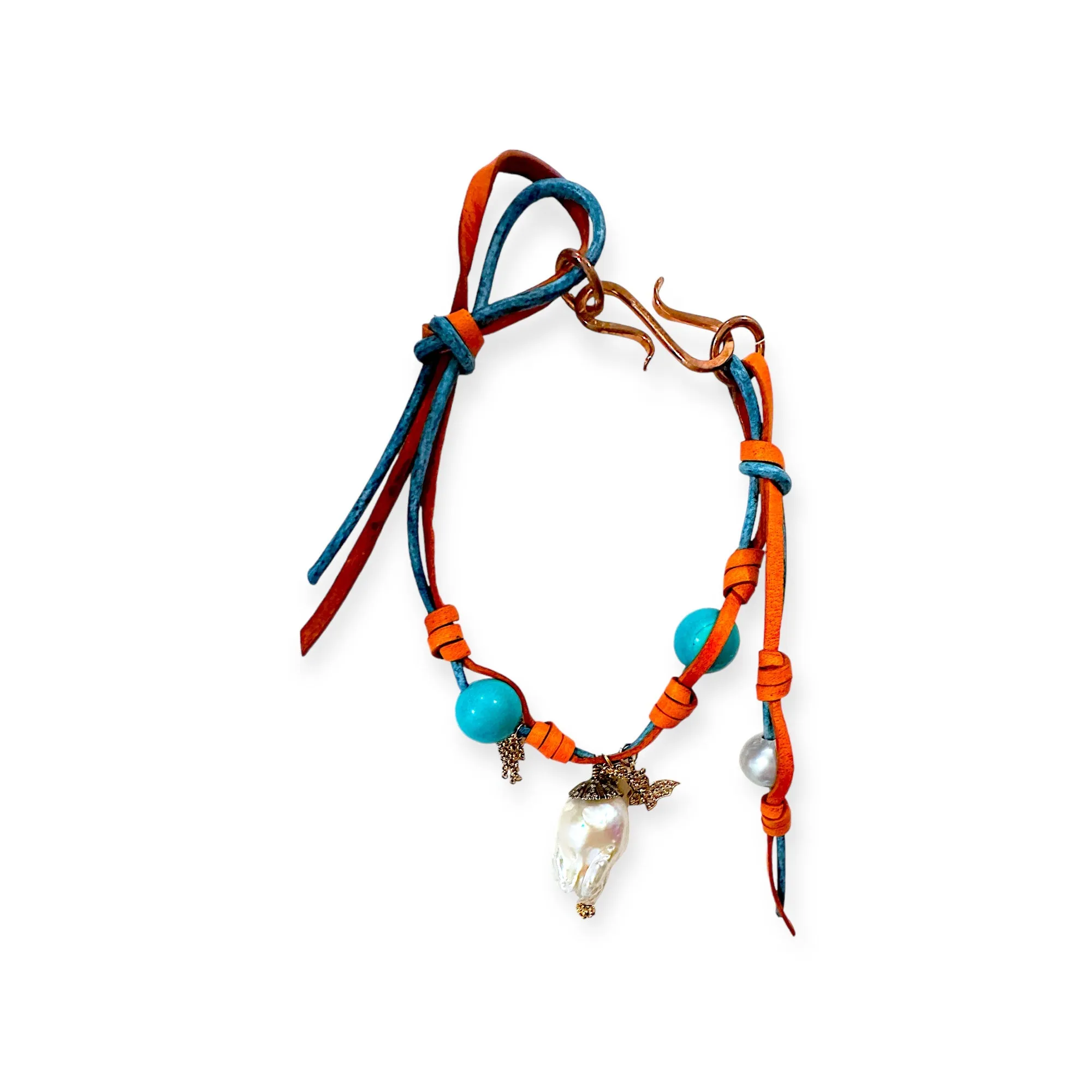 MEXICAN TROPICAL GARDEN DIAMOND PEARL TURQUOISE GOLD ROCKSTAR ANKLET