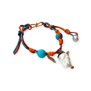 MEXICAN TROPICAL GARDEN DIAMOND PEARL TURQUOISE GOLD ROCKSTAR ANKLET