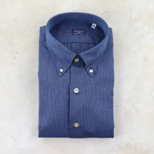 Microstripe Cotton-Cashmere Sport Shirt in Indigo