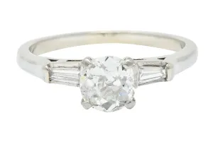 Mid-Century 1.03 CTW Old Mine Diamond 18 Karat White Gold Engagement Ring