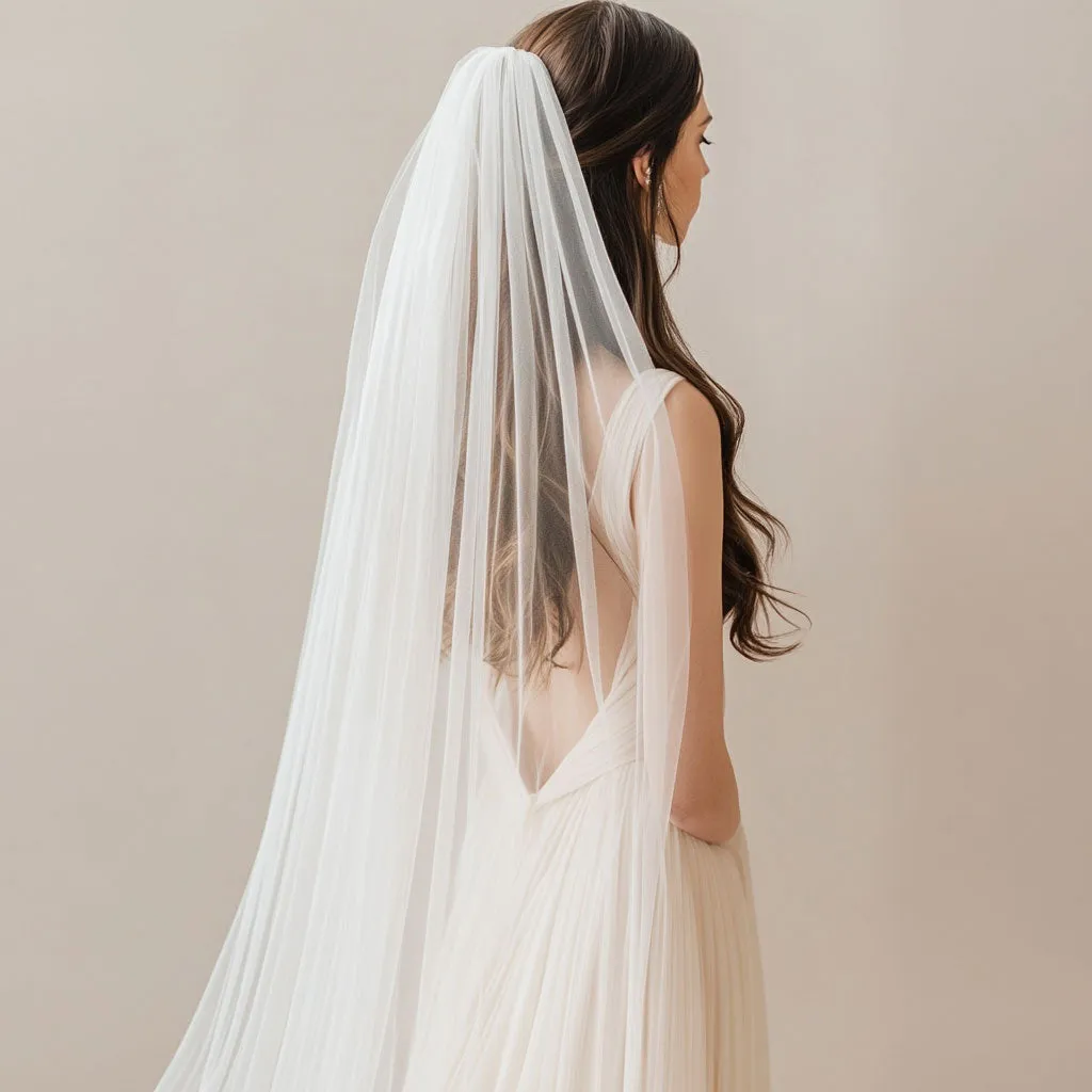 Minimalist Two Layer Cathedral Length Tulle Veil VG1010