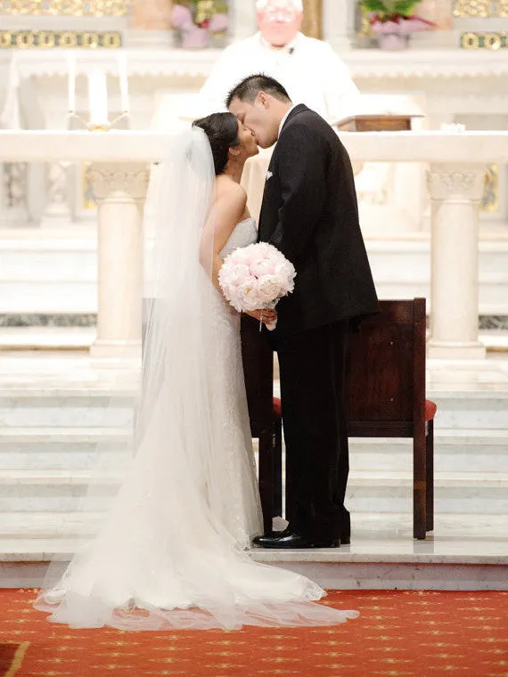 Minimalist Two Layer Cathedral Length Tulle Veil VG1010