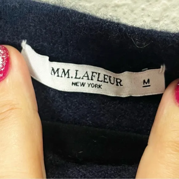 M.M. LAFLEUR Kendall Cashmere Sweater Indigo Blue Square Neck Quiet Luxury Boxy