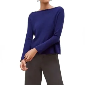 M.M. LAFLEUR Kendall Cashmere Sweater Indigo Blue Square Neck Quiet Luxury Boxy