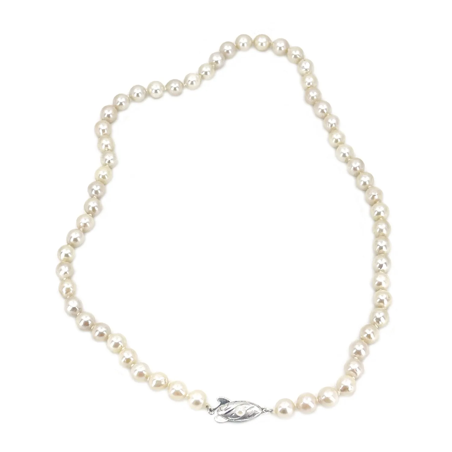 Modernist Baroque Vintage Japanese Saltwater Cultured Akoya Pearl Necklace - Sterling Silver 18 Inch