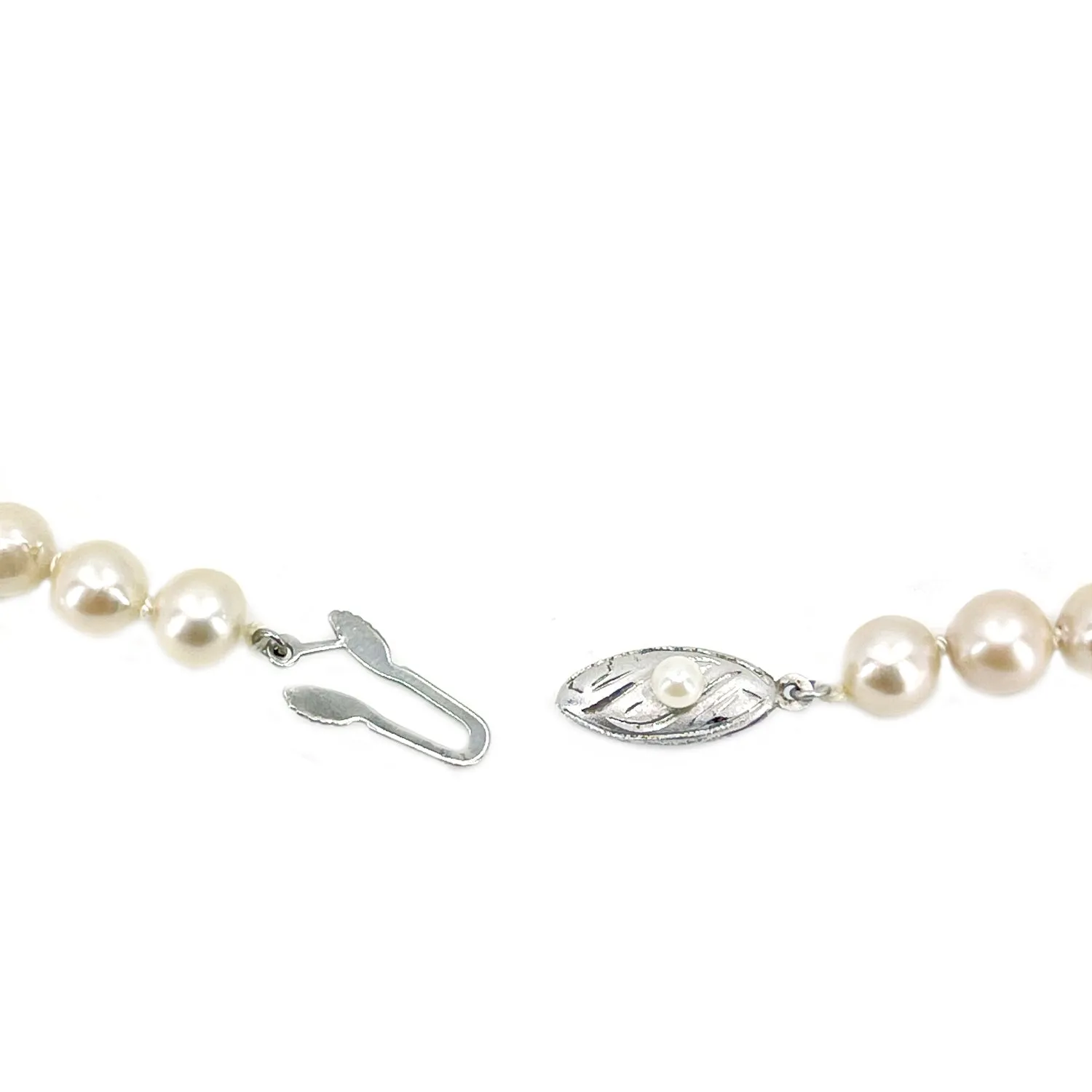 Modernist Baroque Vintage Japanese Saltwater Cultured Akoya Pearl Necklace - Sterling Silver 18 Inch