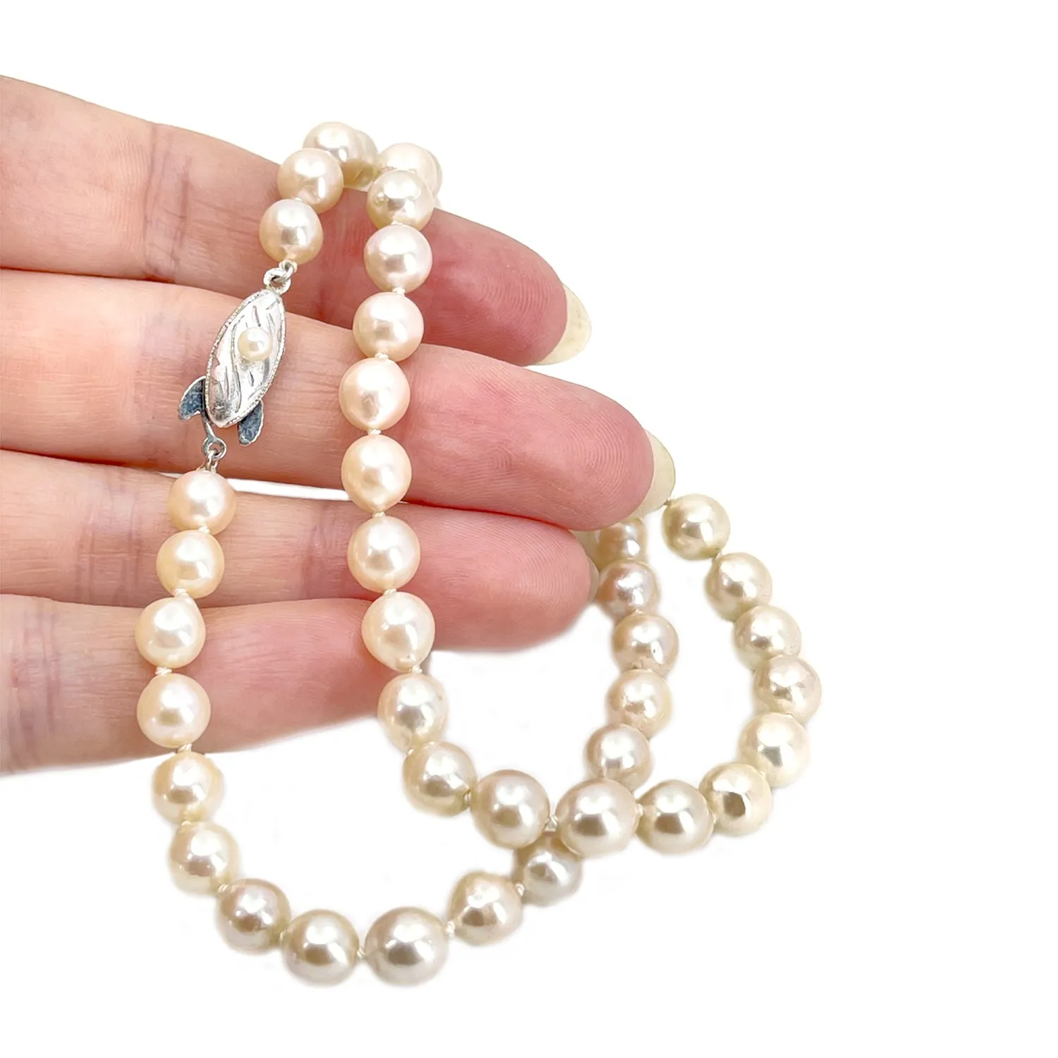 Modernist Baroque Vintage Japanese Saltwater Cultured Akoya Pearl Necklace - Sterling Silver 18 Inch