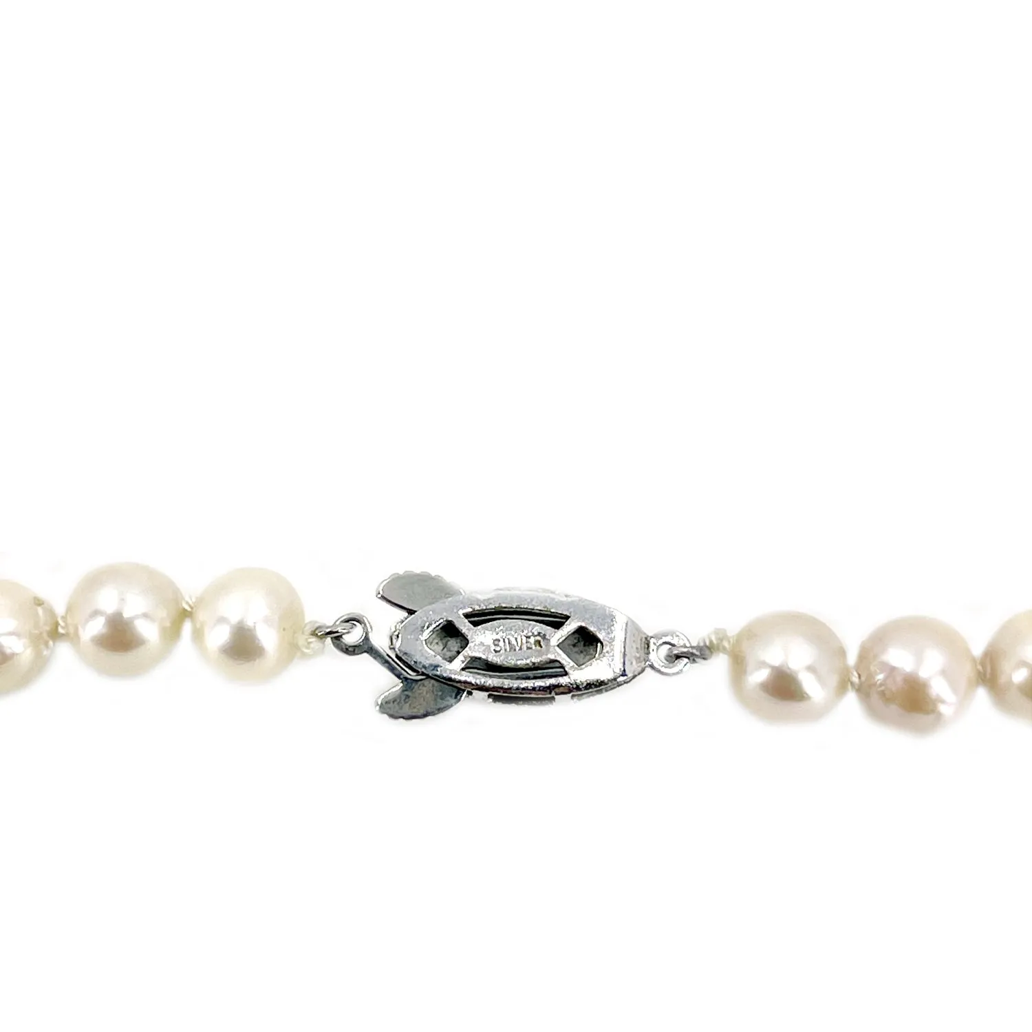 Modernist Baroque Vintage Japanese Saltwater Cultured Akoya Pearl Necklace - Sterling Silver 18 Inch