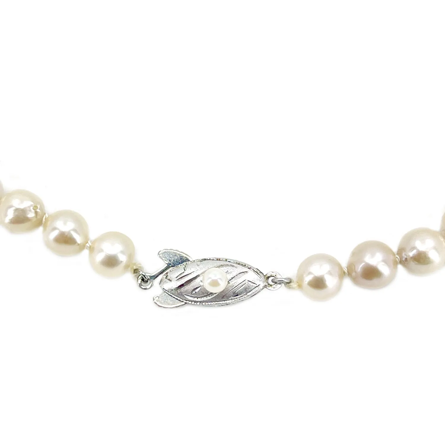 Modernist Baroque Vintage Japanese Saltwater Cultured Akoya Pearl Necklace - Sterling Silver 18 Inch