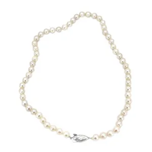 Modernist Baroque Vintage Japanese Saltwater Cultured Akoya Pearl Necklace - Sterling Silver 18 Inch