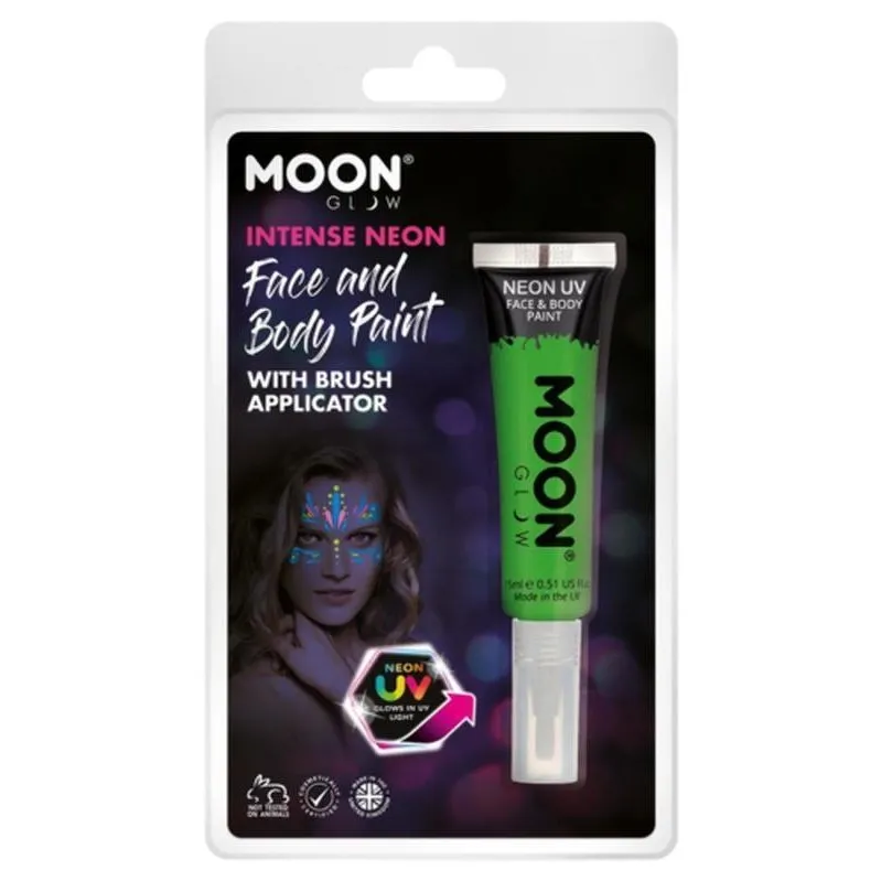 Moon Glow Intense Neon Uv Face Paint, Green With Brush Applicator