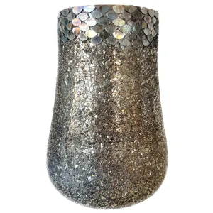 Mosaic Glitter Curved Base Vase with Smoky Glass in Bronze