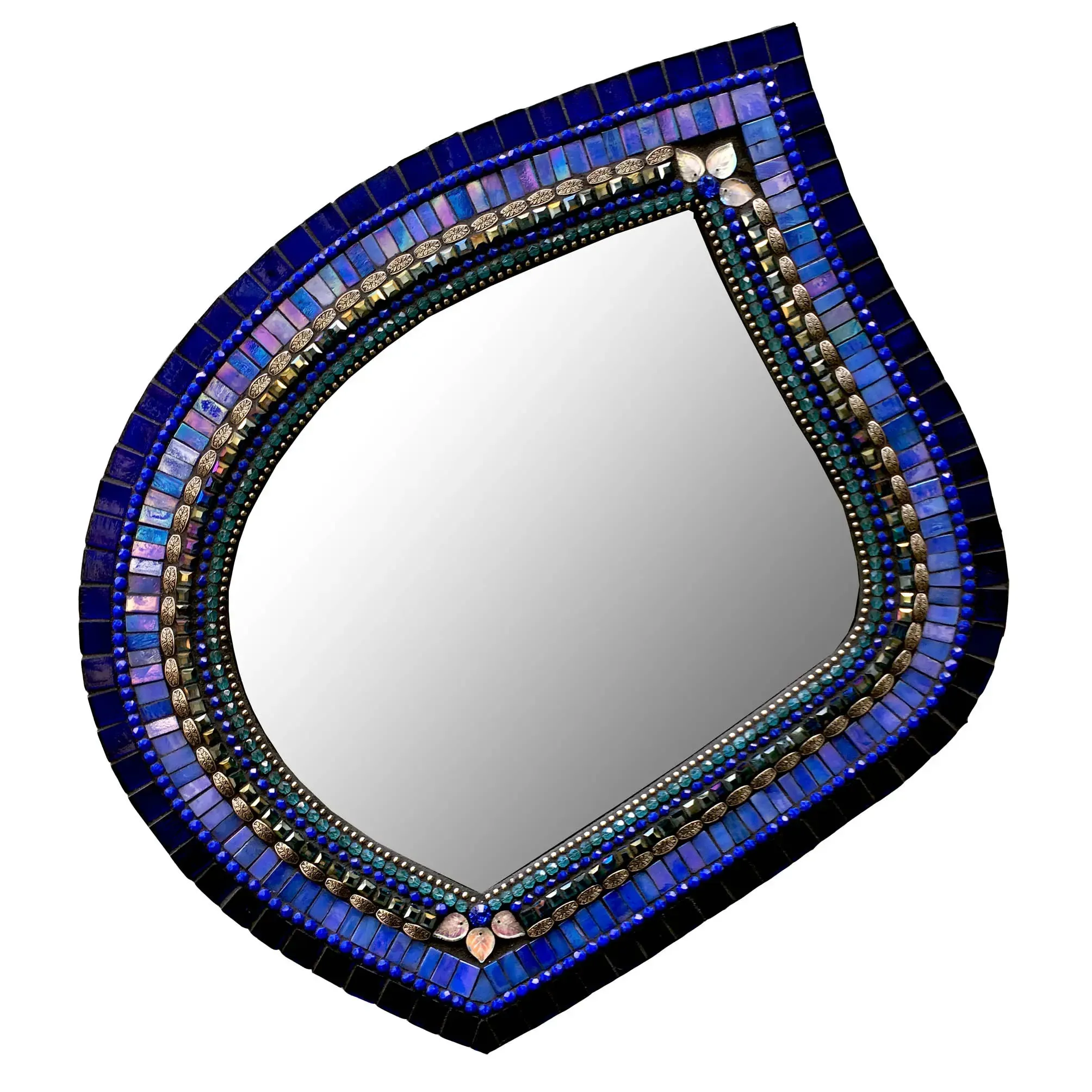 Mosaic Leaf Mirror in Cobalt by Angie Heinrich, Zetamari Mosaic Artworks