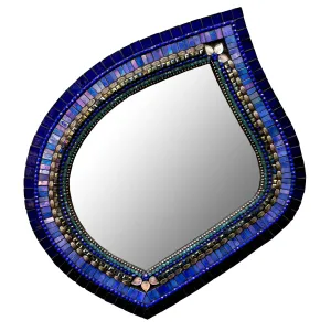 Mosaic Leaf Mirror in Cobalt by Angie Heinrich, Zetamari Mosaic Artworks