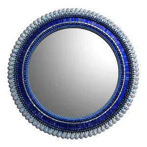 Mosaic Round Mirror in Cobalt Drop by Angie Heinrich, Zetamari Mosaic Artworks