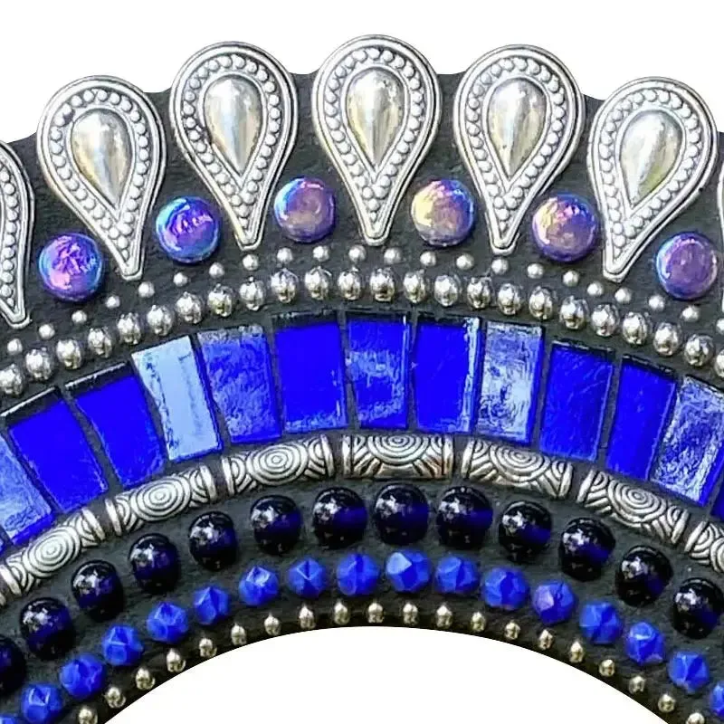 Mosaic Round Mirror in Cobalt Drop by Angie Heinrich, Zetamari Mosaic Artworks