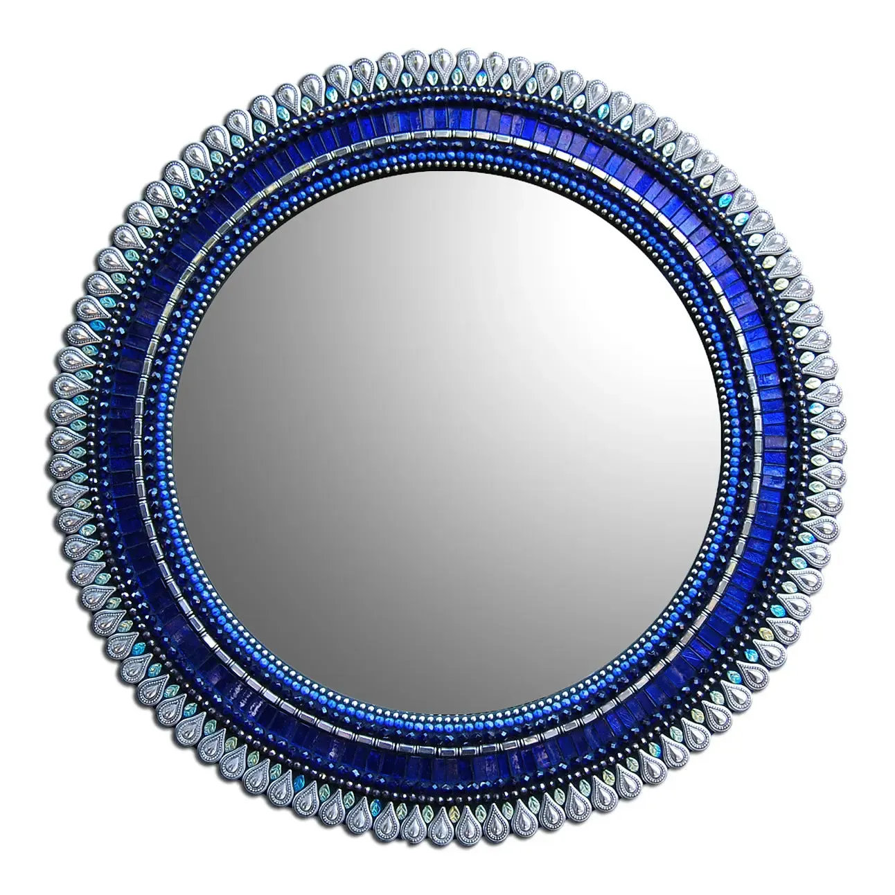 Mosaic Round Mirror in Cobalt Drop by Angie Heinrich, Zetamari Mosaic Artworks