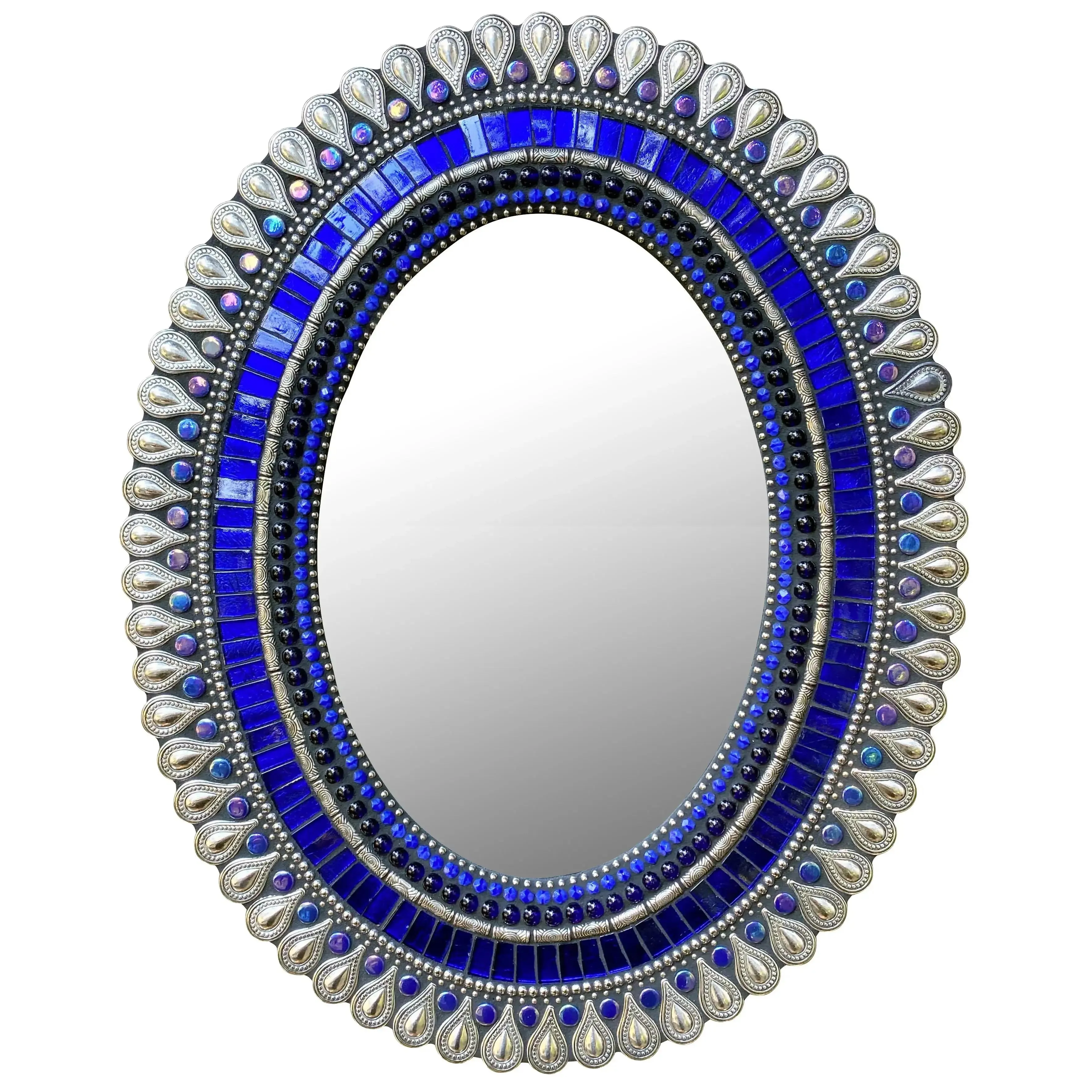 Mosaic Round Mirror in Cobalt Drop by Angie Heinrich, Zetamari Mosaic Artworks