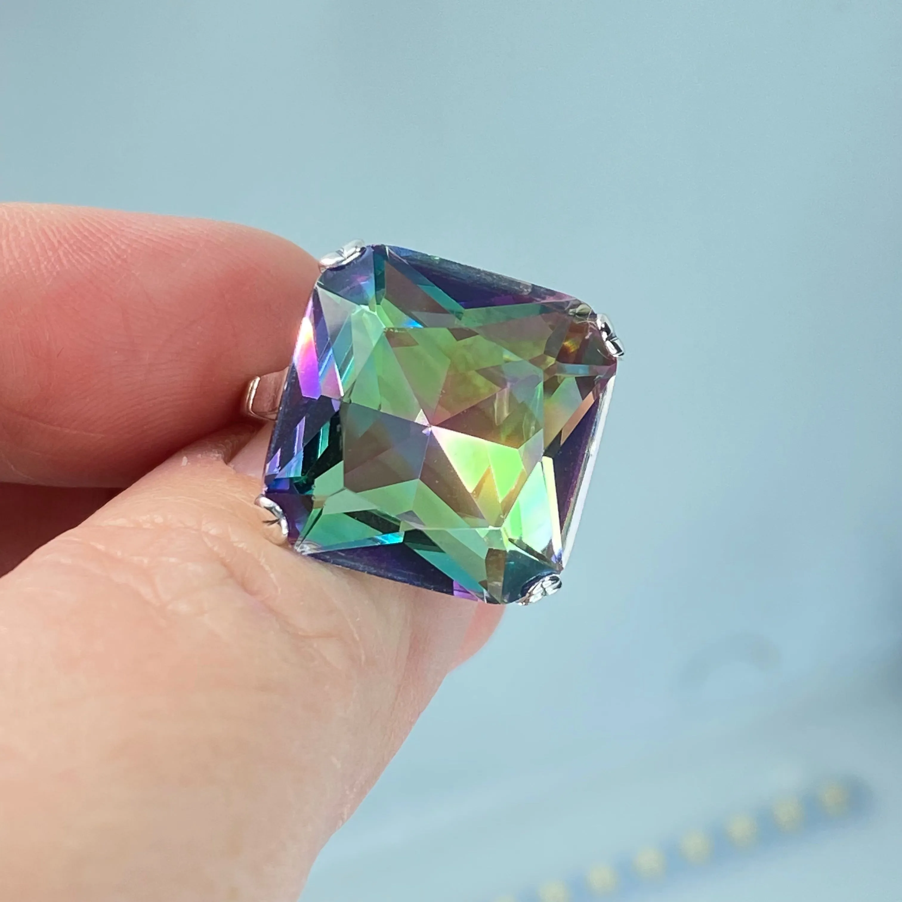Mystic Topaz Ring, 20ct Big Huge Square Gem, Vintage Jewelry #D1