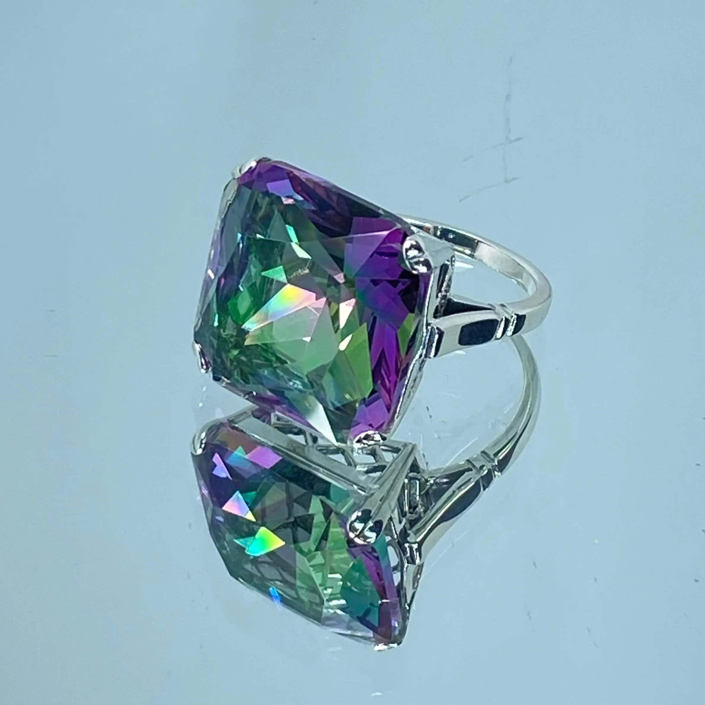 Mystic Topaz Ring, 20ct Big Huge Square Gem, Vintage Jewelry #D1