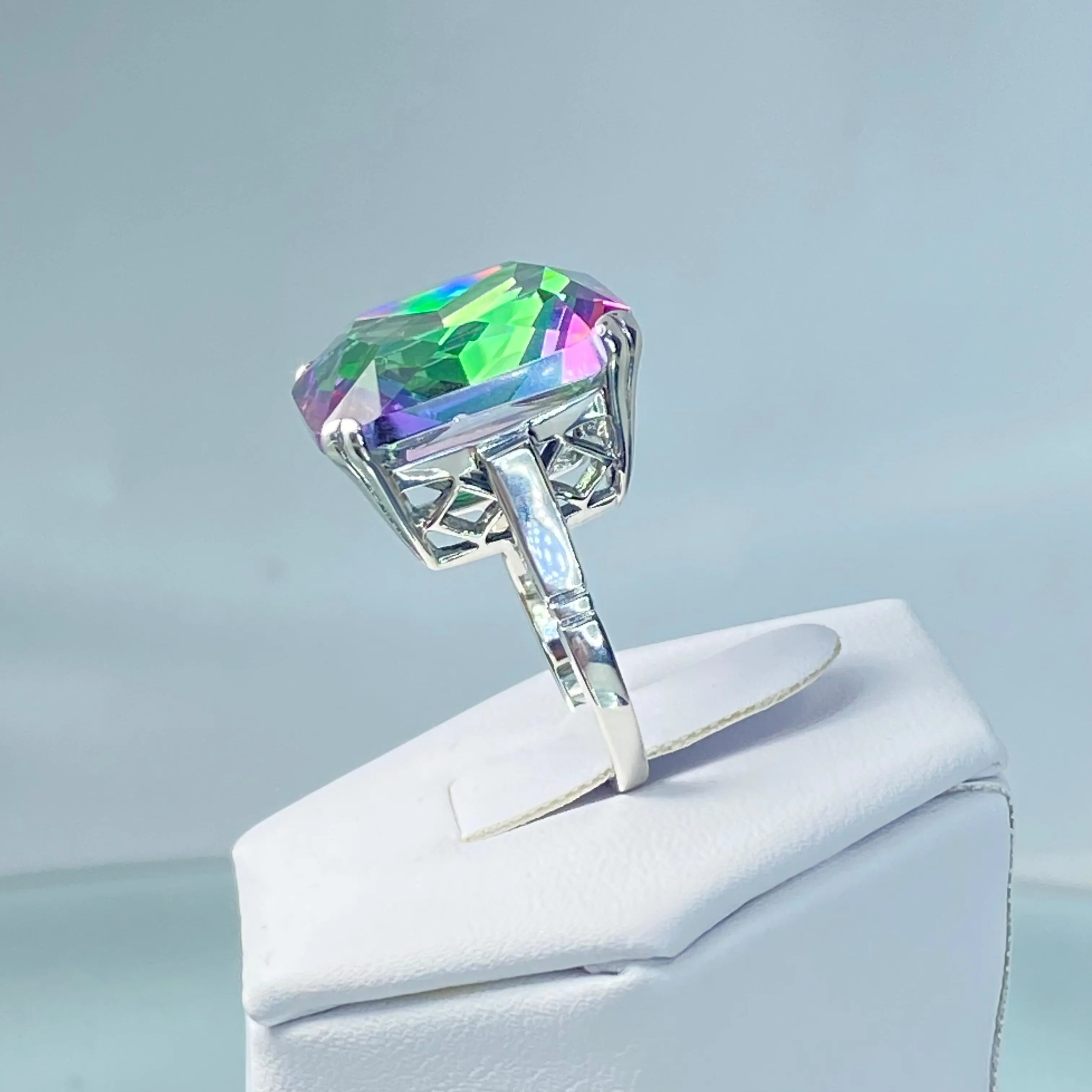 Mystic Topaz Ring, 20ct Big Huge Square Gem, Vintage Jewelry #D1