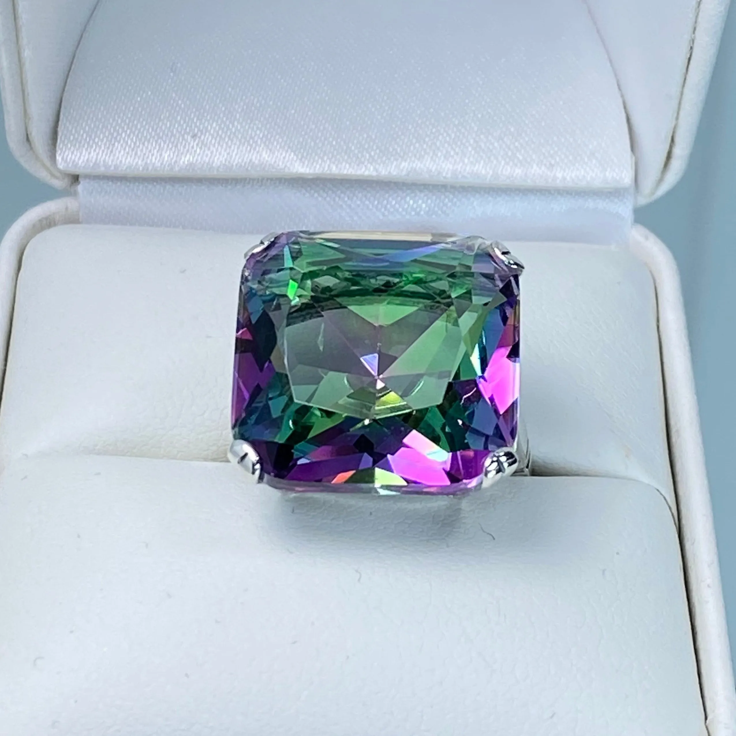 Mystic Topaz Ring, 20ct Big Huge Square Gem, Vintage Jewelry #D1