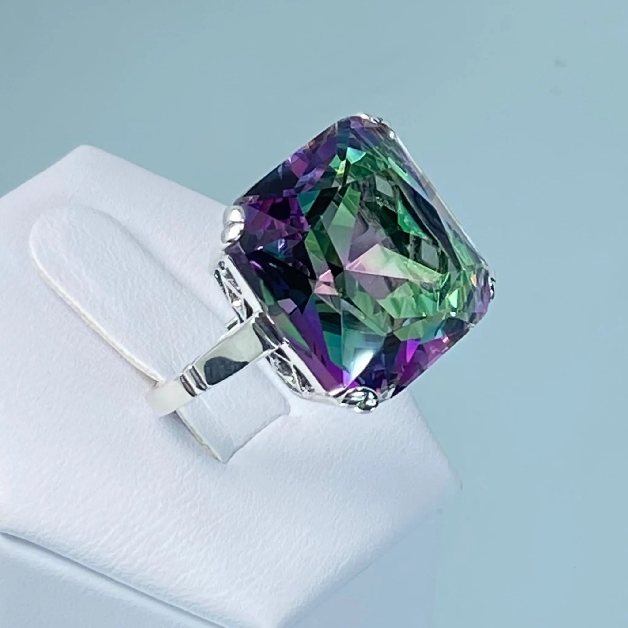 Mystic Topaz Ring, 20ct Big Huge Square Gem, Vintage Jewelry #D1