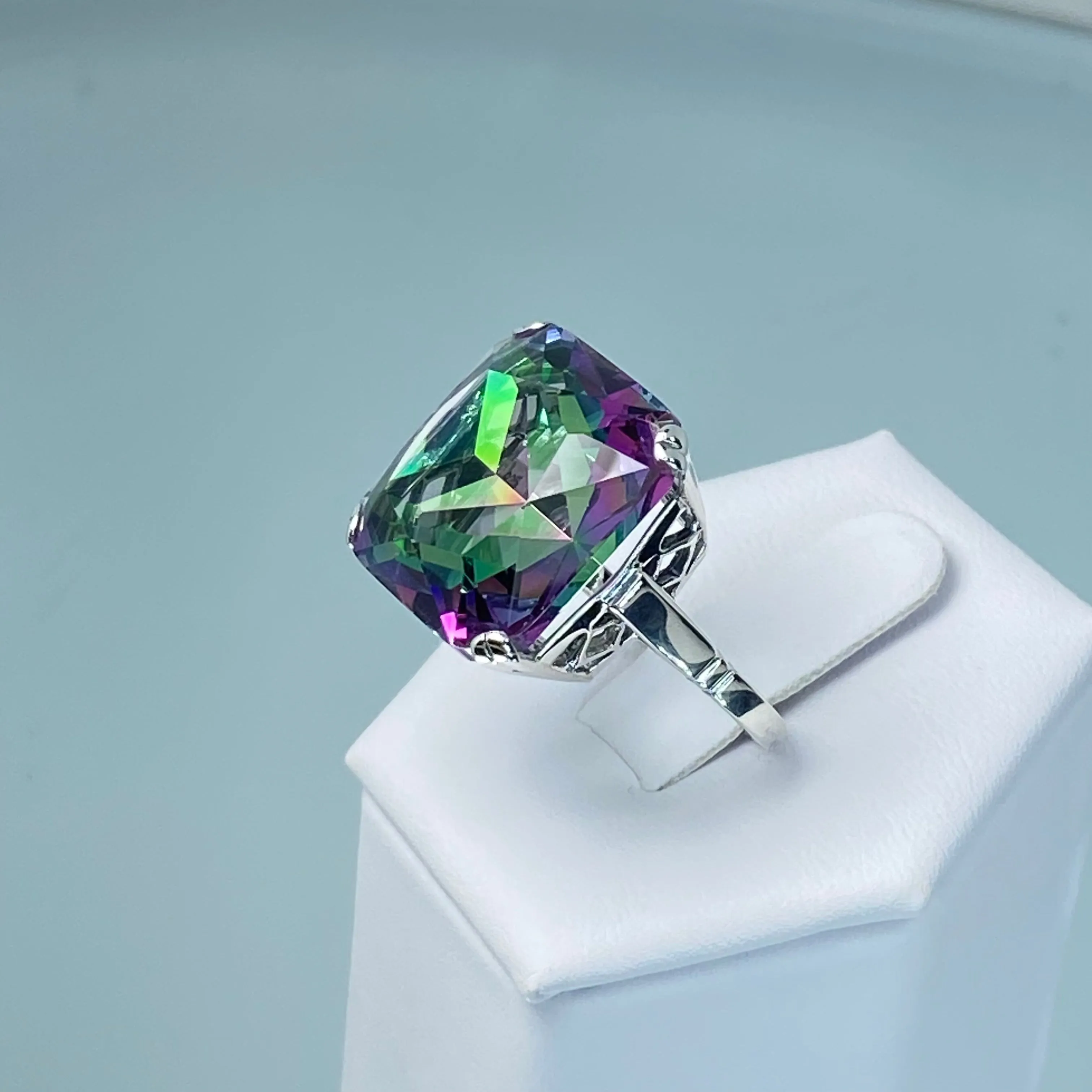 Mystic Topaz Ring, 20ct Big Huge Square Gem, Vintage Jewelry #D1