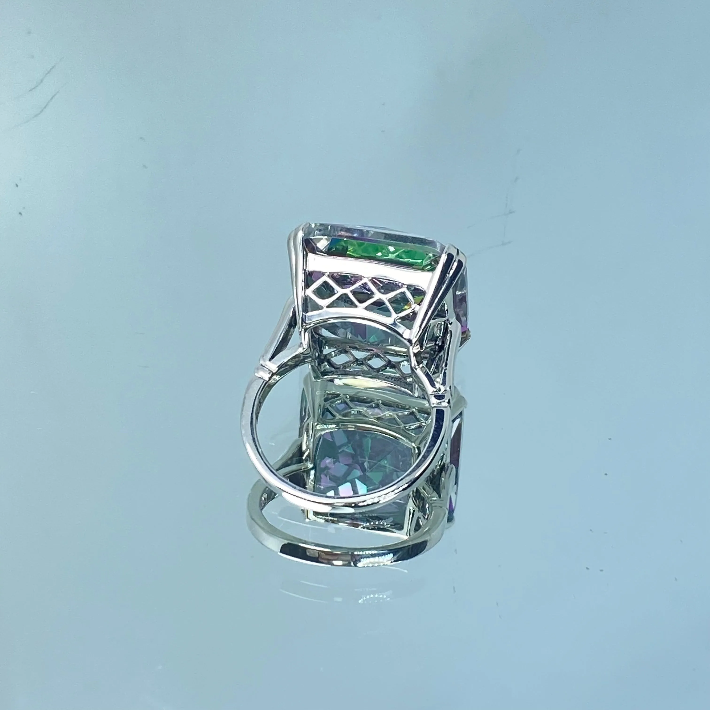 Mystic Topaz Ring, 20ct Big Huge Square Gem, Vintage Jewelry #D1