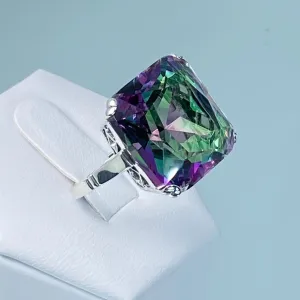 Mystic Topaz Ring, 20ct Big Huge Square Gem, Vintage Jewelry #D1